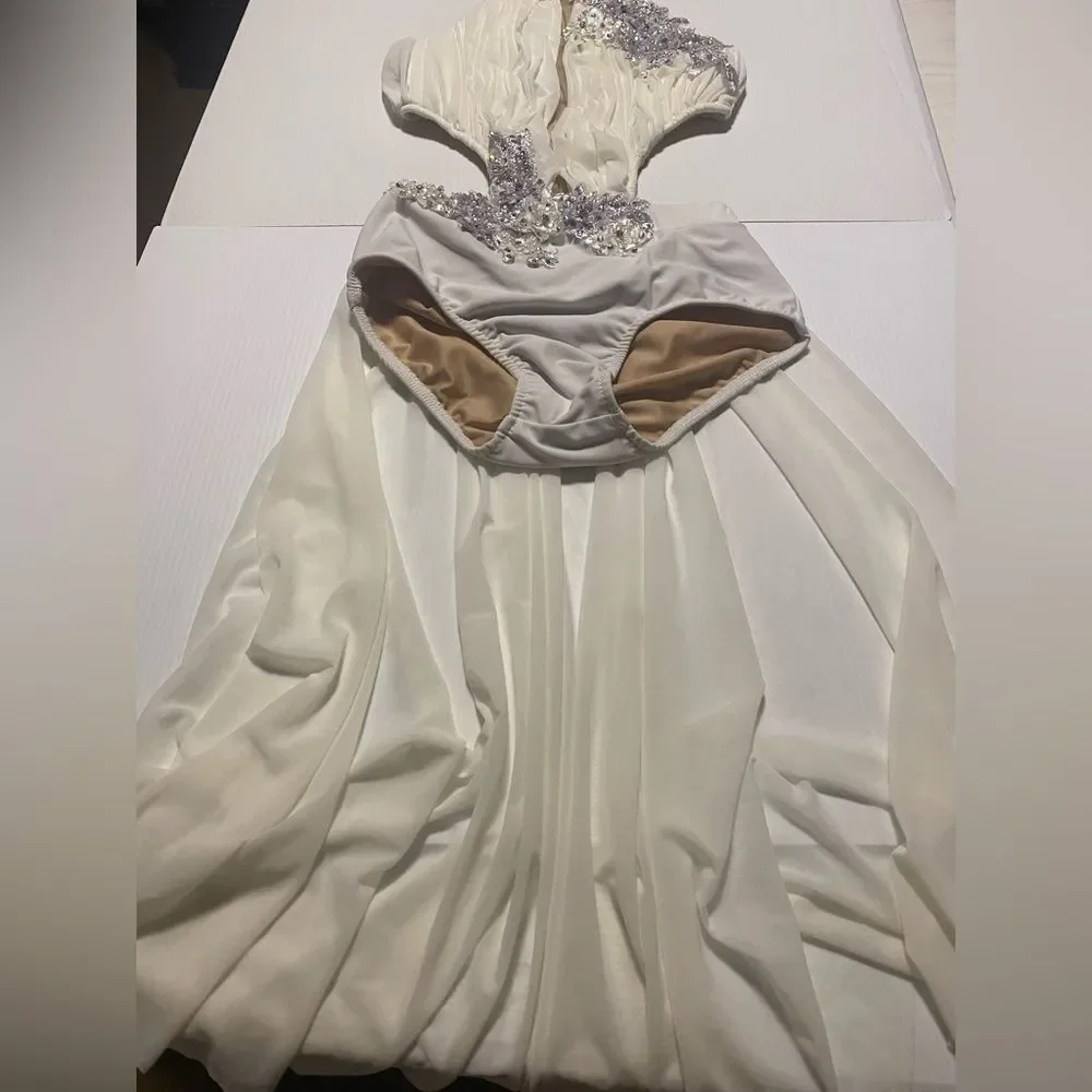 Glamour White competition Solo Dance Costume Lyrical Contemporary Adult Small